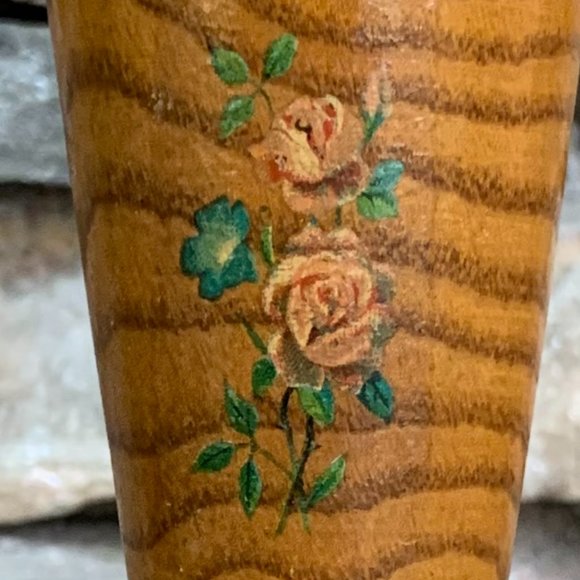 VTG Hand-turned Rustic Wood Bud Vase Bark Rose Cabin Decor - Picture 3 of 8